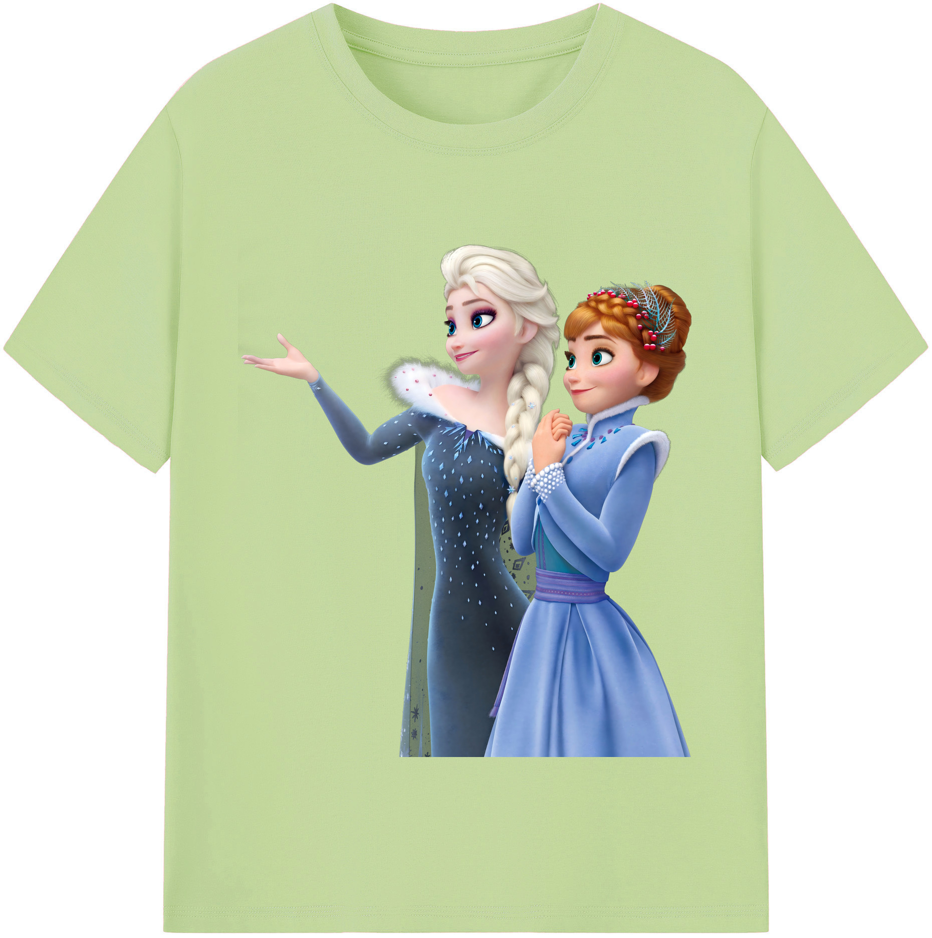（画像用） アナと雪の女王 アンナ エルサ Frozen Anna Elsa 綿100％半袖Tシャツ（フロントプリント）